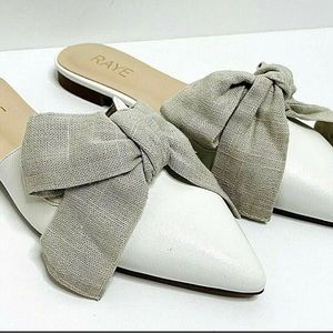 Raye Size 10 Flat Bow pointed Mules white grey